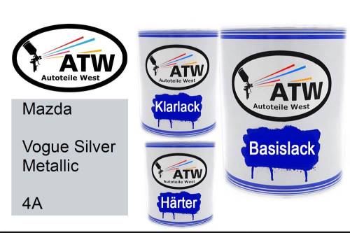 Mazda, Vogue Silver Metallic, 4A: 1L Lackdose + 1L Klarlack + 500ml Härter - Set, von ATW Autoteile West.